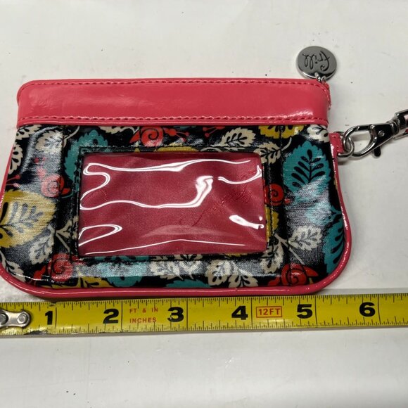 Vera Bradley Zipper Coin Purse Wristlet Wallet ID Holder Hot Pink Leaf Pattern - Picture 6 of 6